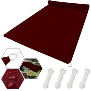 Zonnedoek Incl Bevestigingstouwen 5.5 x 7 m Schaduwnet-Terrasluifel, Zonnedoek Pes Rechthoekig Waterdicht Zonwering Vierkant met Uv-Bescherming Pes Voor Buiten Tuin Tuinieren Dak Auto, Rode Wijn