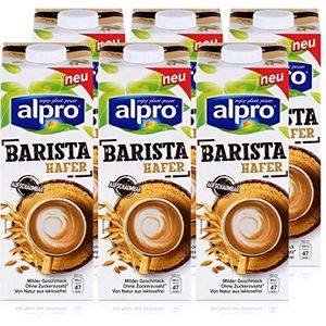 Alpro Barista haver, 1 liter, biologische haverdronk, opschuimbaar, milde smaak, van nature lactosevrij, verpakking van 6 stuks