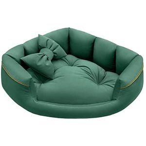 Salla Bed voor honden en katten, hoekbed, wasbaar hondenbed, knuffelbed voor huisdieren, pluizig en behaaglijk, knuffelmand met kussen, kattenbed met kussen in strikvorm, groen, 70 x 70 cm