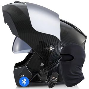 Systeemhelm Met Bluetooth-Motorhelm Geïntegreerde Motorhelm DOT/ECE-Gecertificeerd Bluetooth-Integraalhelm Systeemhelm Met Dubbele Spiegel Voor Dames En Heren I,M/56-57CM