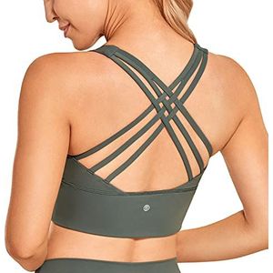 CRZ YOGA Dames Longline Sport BH Gewatteerde BH Top Wirefree Gewatteerde Yoga Crop Tops Grijze Salie L