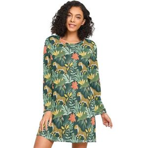 LI ZHI XIN Nachthemd voor dames, lange mouwen, nachthemd, nachthemden, slaapkleding, ronde hals, losse grote maten, nachtkleding, XXXL, dierenluipaardpatroon, Meerkleurig, S