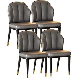 GEIRONV Set van 4 keukenstoelen, eetkamerstoelen met PU-kussen rugleuning moderne woonkamer zijstoelen met koolstofstalen poten Eetstoelen (Color : Dark Gray, Size : Black gold feet)