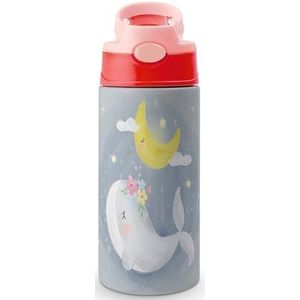 Leuke walvis 12 oz waterfles met rietje koffie beker water beker roestvrij staal reizen mok voor vrouwen mannen roze stijl