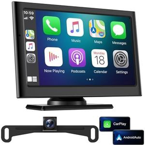 Draagbaar Carplay Autoscherm voor Apple & Android Auto-7 inch HD Draadloos Auto Play Touchscreen met Backup Camera, Auto Audio Ontvangers met Voice Control, GPS Navigatie, Bluetooth, Mirror Link, FM