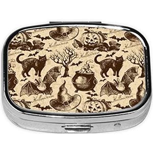 Mini vierkante pillendoos, medicijnorganizer, heksenhoed, draagbare EHBO-doos, reispillendoos met 2 vakken, kleine pillendoos voor zak of portemonnee