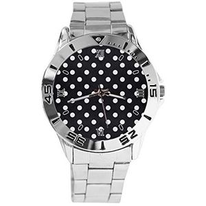 Zwart en Wit Polka Dot Mode Heren Horloges Sport Horloge Voor Vrouwen Casual Rvs Band Analoge Quartz Polshorloge, Zilver, armband