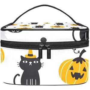Make-up Organizer Bag Reizen Make-up Tas Organizer Case Draagbare Cosmetische Tas voor Vrouwen en Meisjes Toiletartikelen Zwarte Kat Pompoen Leuke, Meerkleurig, 22.5x15x13.8cm/8.9x5.9x5.4in