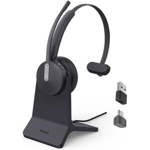 Yealink BH70 Draadloze Bluetooth-headset met standaard, met microfoon voor werk, tot 35 uur sprekende batterijduur, 3 ruisonderdrukkende microfoons, teamgecertificeerd, ≤90 min snel opladen, geen