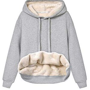Haellun Dames Casual Winter Warm Fleece Sherpa Gevoerde Pullover Hooded Sweatshirt, Lichtgrijs, XL