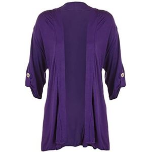 FASHION 7STAR Dames Plus Size Korte Mouw Knoop Open Cardigan Womens Stretch Top Maten 14-28, Paars, 48/50 NL