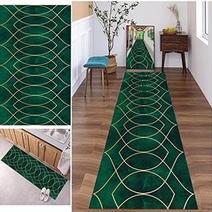 Vloerkleden voor slaapkamer Groene Tapijt Runner for Hal 100cm 1.5m 2m 250cm 300cm 4m 5m 6m Runner Tapijt for Keuken Hal Trappen, Karpetten met Antislip Rug(80x250cm/2.6ftx8.2ft)