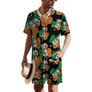 Ierse klaver Hawaïaans pak voor heren, set van 2 stuks, strandoutfit, shirt en korte broek, bijpassende set