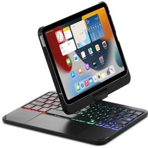Toetsenbordhoes - Zwart - Voor iPad Mini 7 (2024) & Mini 6 (2021) - 360° Draaibaar - 7-Kleuren Verlicht Toetsenbord met Trackpad & Penhouder