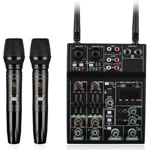 Audio DJ-mixer 4-kanaals DJ-mixer Professionele Audiomixer Met Draadloze Microfoon Luidskaart Console Systeeminterface Draagbare Dubbele UHF Podcast-apparatuur