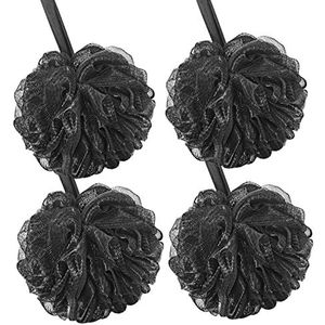 Aquior Douche Puff Loofahs, 60g/STKS Zwarte Extra Grote Mesh Poef Gemakkelijk Schuimende Body Scrubber Exfoliator voor Grote Volledige Schuimreiniging (4 Pack)