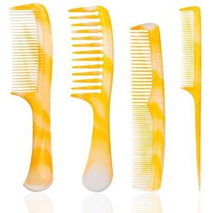 FHALLYNN Haarkammen set van vier. Met een kam met brede tanden, fijne kam, rattenstaartkam en een dubbele fijne en brede tandenkam, haarkammen voor mannen en vrouwen (geel)