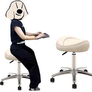 FXLUHAY Draaistoel, ergonomische bureaustoel, zadelstoel, draaibare salon zadelvormige kruk voor haarstylist mondhygiënist, bar keuken verstelbare houding zadelstoel (beige)