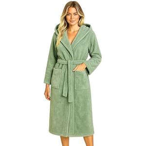 Morgenstern dames sauna badjas met capuchon van puur velour katoen rietgroen S