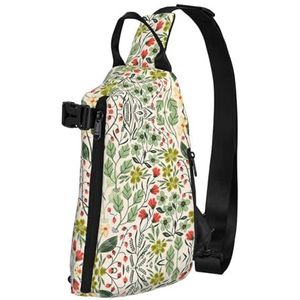 EdWal Puerto Rico Vlag Kikker Palmbomen Print Sling Bag Wandelen Dagrugzak Crossbody Schouder Borst Outdoor Reizen Rugzak Voor Vrouwen Mannen, Prachtige bloemen1, Eén maat