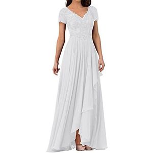 Moeder van de bruid Jurken V Hals Lace Cap Mouwen Prom Dress Lange Chiffon Slit Ruches Bruiloftsfeest Formele Avondjurken