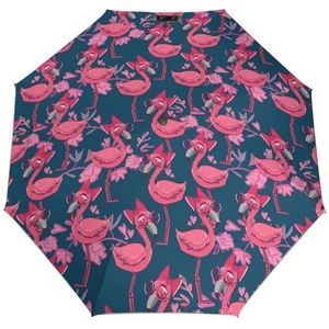 Leuke Flamingo Patroon Winddichte Paraplu Compacte Automatische Paraplu Lichtgewicht Opvouwbare Reis