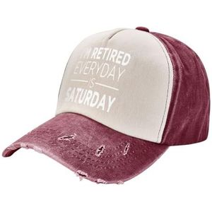 KWQDOZF I'm Retired Every Day is Saturday Adult Washed Cowboy Hat Baseball Hat Outdoor Travel Hat Denim Hat, Donkerrood, Eén Maat