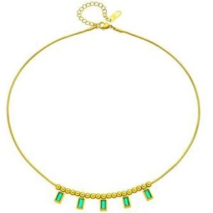 316L roestvrij staal Vierkante Groene Zirkoon Kristal Hanger Ketting Voor Vrouwen Kralen Ketting Choker Sieraden Geschenken