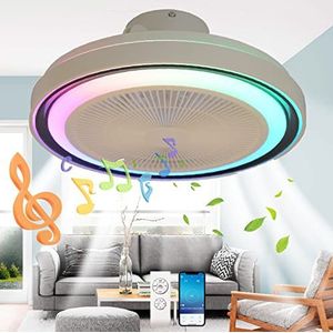 LED Muziek Plafondventilator met Verlichting en Bluetooth Luidspreker Plafondlamp met Ventilator RGB Dimbaar Kleur Veranderende Smart APP Afstandsbediening Ventilator Plafondlamp voor Kinderkamer Woonkamer Lamp