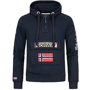 Geographical Norway Gymclass Heren - Hoodie voor Mannen Kangaroo Pocket Zip UK - Sweatshirt Logo Pullover Hoody Warm Lange Mouw - Truien Heren Lente Zomer Herfst Winter, Donkerblauw, 3XL