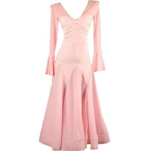 Roze,L,PONNYC V-Hals Baldansjurken Voor Dames Wals Danskleding Met Lange Mouwen Foxtrot Performance Dansoutfit Zonder Rug Sociale Danskostuums Geweldige Swing