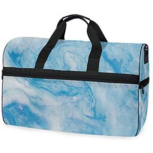 Marmer Inkt Abstract Blauw Sport Zwemmen Gym Tas met Schoenen Compartiment Weekender Duffel Reistassen Handtas voor Vrouwen Meisjes Mannen