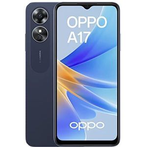 OPPO A17 Smartphone, 4G, 4 GB RAM + 64 GB, dubbele fotosensor 50 MP, voorzijde 5 MP, 60 Hz 6,6 inch LCD-scherm, 5000 mAh batterij, zwart