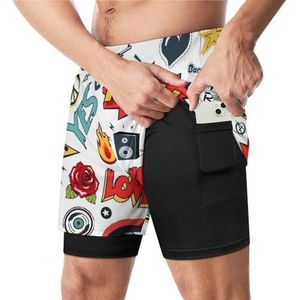 Rock Sing Patroon Grappige Zwembroek met Compressie Liner & Pocket Voor Mannen Board Zwemmen Sport Shorts