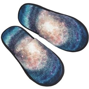 BONDIJ Harige pantoffels voor dames en heren, spiraalvormige sterrenstelsels print, winter, pluche, schattig, comfortabel, voor binnenshuis, zwart, maat M, zwart, medium, zwart, Medium