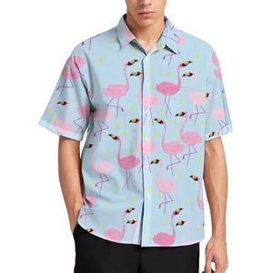 Flamingopatroon zomer herenoverhemden casual korte mouwen button down blouse strand top met zak 4XL