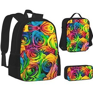 OGNOT Sea Turtle Print School Rugzak Tieners Meisjes Jongens Schooltassen, Lunchtas, Etui, Lichtgewicht Waterbestendig Boekentas, Kleurrijke roos, Eén maat, Schooltas Set