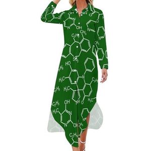 Chemistry Science Maxi-jurk voor dames, lange mouwen, knoopjurk, casual feestjurk, lange jurk, 5XL