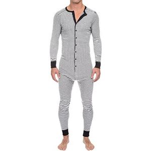 Heren Onesie Jumpsuit Streep Strakke Lange Mouwen Loungewear Rompertjes Nachtkleding Loungewear Pyjama S-5XL,Wit,L