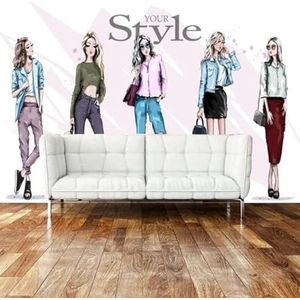 Persoonlijkheid Trendy Graffiti Schoonheid Kledingwinkel Vintage Handgeschilderd 3D Behang Decoratief Zijden Look Studie Eetkamer Woonkamer Slaapkamer Bank TV Achtergrond Muur-300cm×210cm