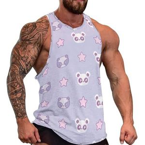 Heads Wasberen met Panda Bears Heren Tanktop Grafisch Mouwloos Bodybuilding Tees Casual Strand T-Shirt Grappig Gym Muscle