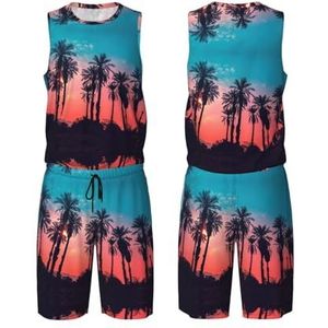 Palm Tree Sunset Custom Mannen Jeugd Basketbal Jersey Uniform Met Zakken Sportkleding Uniform Gedrukt, Zwart, 3XL