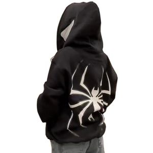 Y2k Zip Up Hoodie Spider voor Mannen/Vrouwen Oversized Sweatshirt Halloween Kostuum Vintage Trui Sweatshirt Gothic Harajuku Streetwear Winter Herfst, Zwart, L