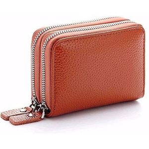 XIANGFANSQ portemonnees voor dames Echt leder Unisex Credit Card Holder Portefeuilles For Women Double Zipper Card Bag (Color : Khaki)