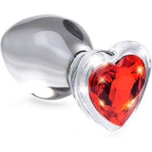 Rood hart glazen anale plug met edelsteen - groot
