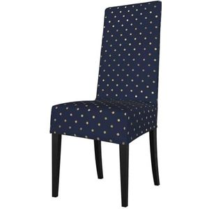 KemEng Stoelhoezen, modern, elegant, marineblauw, goud, polkadots, stoelbeschermer, stretch, eetkamerstoelhoes, stoelhoes voor stoelen
