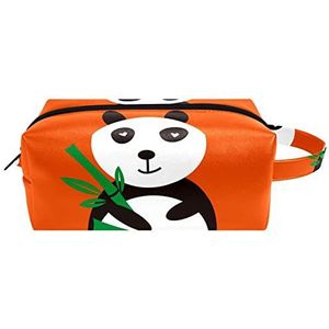 Leren make-uptas,make-uptas voor dames,Oranje Originele Panda,make-uptas voor op reis