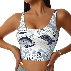 Schildpad Octopus Patroon Oceaan Thema Print Comfortabele Vrouwen Sport Vest Yoga Workout Vest voor Vrouwen Lichtgewicht Zomer, Zwart, S