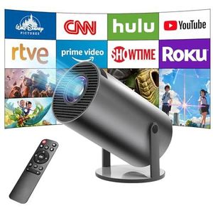 Mini Projector, Smart 4K Videoprojector met Wifi 6 en Bluetooth 5, draagbare projector met Android 11, automatische keystone-correctie, 180 graden, Compatibel met telefoon/pc/laptop (Grijs Zwart)