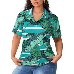 Banaan Palm Leaves dames sportshirt korte mouw T-shirt golf shirts tops met knopen workout blouses